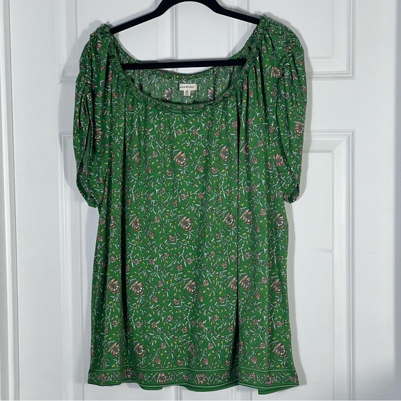 Max Studio Women's Green Floral Print Top Blouse with Short Bubble Sleeves 3X - Picture 2 of 10